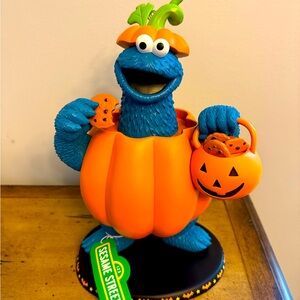 Cookie Monster Halloween Pumpkin Figure 12” Sesame Street Decor NWT